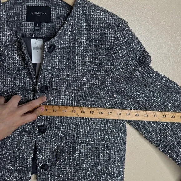 Banana Republic Blazer Women's Small Metallic Tweed Jacket Lined Gray Silver - Picture 7 of 8